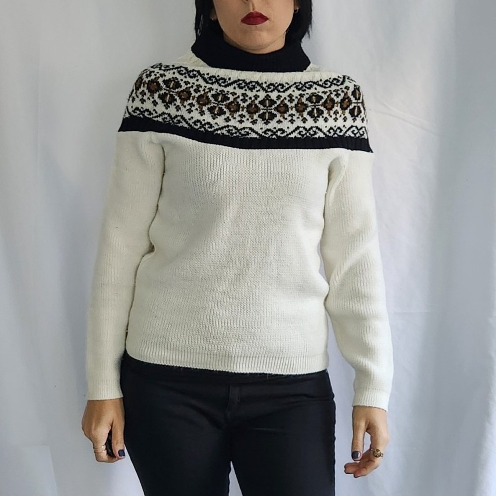 80s Sears White and Black Mock Neck‎ Sweater